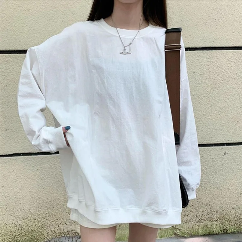 white Осень корейский ins шикарный сплошной цвет Топы женские Harajuku Винтаж простой BF большой размер свободные Модные женские хип хоп Толстовка - Цвет: white