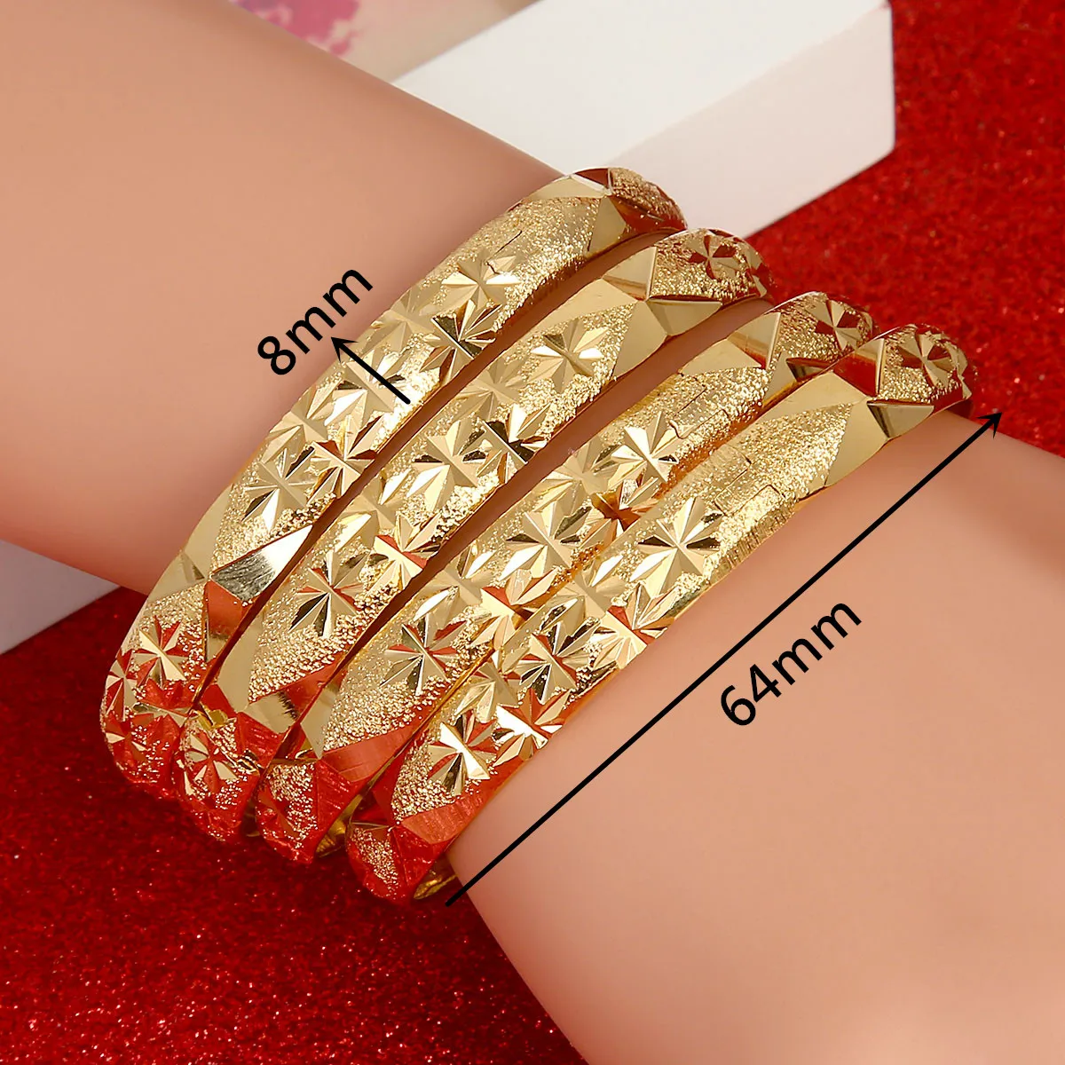 Trendy 4pcs Dubai Bangles for Women Men Gold Color Wide Bracelets African Ethiopia Jewelry 3