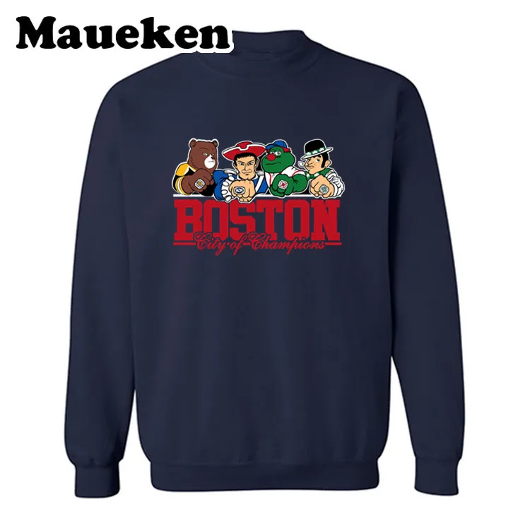 Мужские толстовки с капюшоном Boston City для Новой Англии Celtics Bruins Red Sox Comic мультфильм толстовки толстый круглый воротник Осень Зима W19012