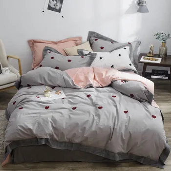 

Hot Washed cotton Pure 4 Pcs Duvet Cover Fitted Sheet Pillowcase Complete Bedding Set 100% Cotton GX-42