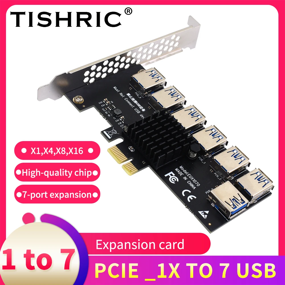 TISHRIC PCI Express множитель PCIE с 1 до 4/5/6/7 портов USB3.0 Hub GPU увеличитель 1X 16X E Райзер для