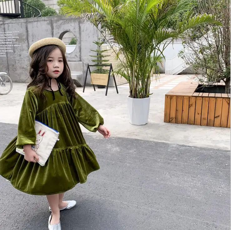 

2019 Korean Style Girls Velvet Dress Fashion Autumn Girls Dresses 2-7t PZ883