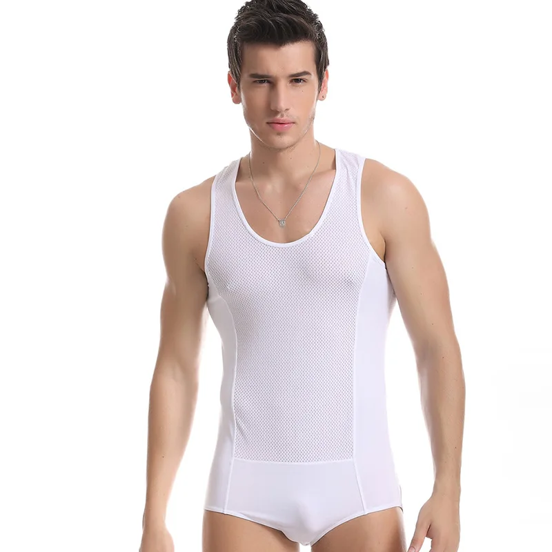 white Хит, мужские сексуальные майки, белые сетчатые трусы Vest, спортивный костюм, дышащий, для фитнеса, гимнастики, облегающие рубашки, Корректирующее белье - Цвет: white