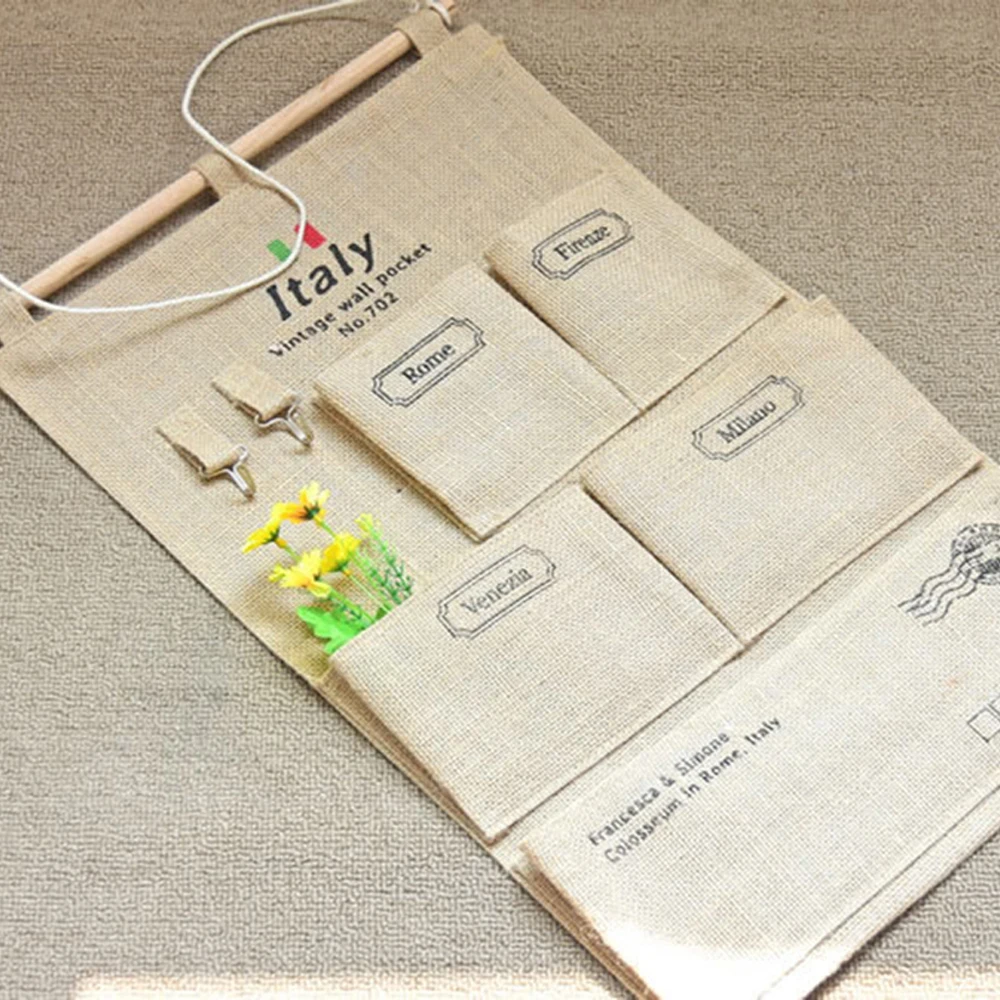 Домашний Декор стены джутовый Алфавит итальянский пять карманов с крюком