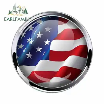 

EARLFAMILY 13cm x 13cm American Flag Domed Emblem Car Sticker Metal Chrome Bezel Round Sticker Waterproof Vinyl Car Sticker