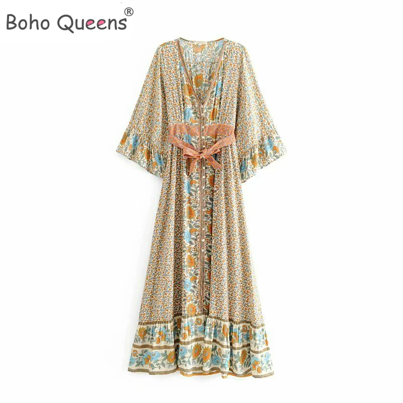 Boho королев для женщин с цветочным принтом однобортный фасон пляжное богемное