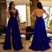 Сексуальный v-образный вырез с низким вырезом на спине; длинное вечернее платье; Вечерние элегантная женская обувь на высоких каблуках с вырезом с голубым кружевные Выпускные платья Robe De Soiree дешевые Праздничное платье