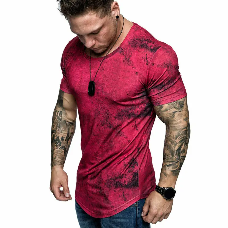 Размера плюс для мужчин Slim Fit V образным вырезом с коротким рукавом облегающая