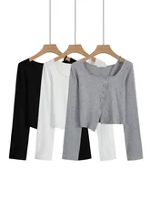 

2022 Sweet Slim Women's Knitted T-shirt Spring Autumn Casual Solid Temperament All-match Irregular Long Sleeve Ladies Short Top