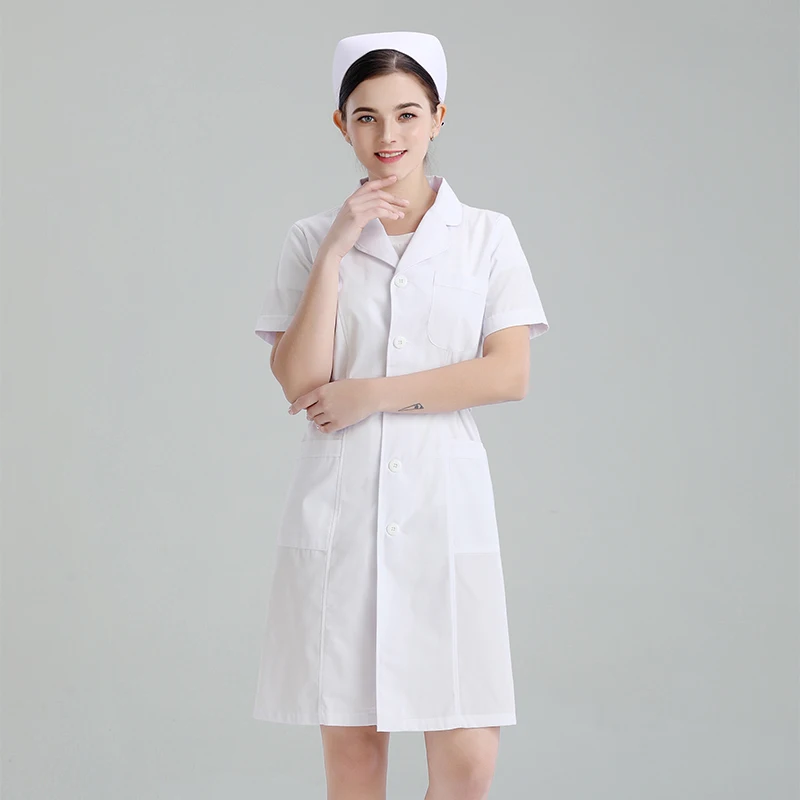 Lab Uniforms Female Fashion Work Wear Pharmacy White Coat Doctor Hospital Clinic Gown Out Clothing medical gown Dress Robe