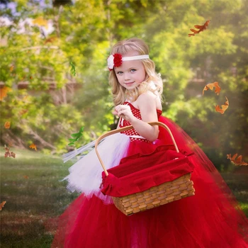 

Red Christmas Dress New Year Costume Kids Dresses For Girls Evening Party Ball Gown Clothes 2-12 Years Little Red Riding Hood