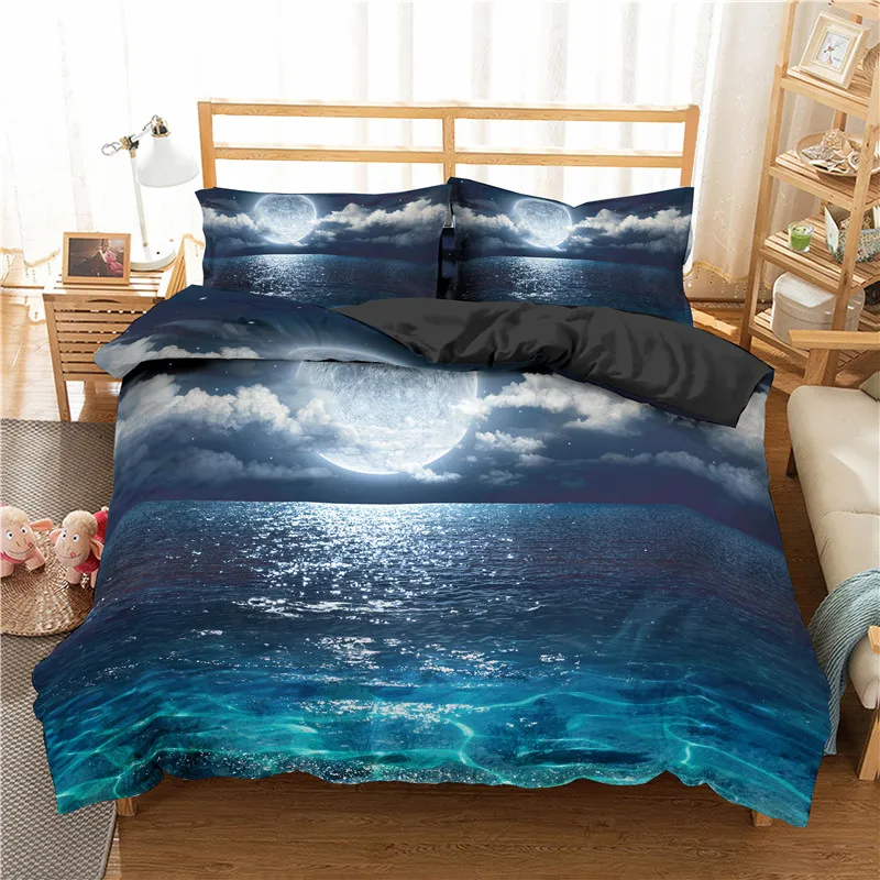 Boniu 3D волна океан живописный набор постельного белья Синий пододеяльник с наволочкой одеяло микрофибра покрывала королева король размер - Цвет: JX595-4