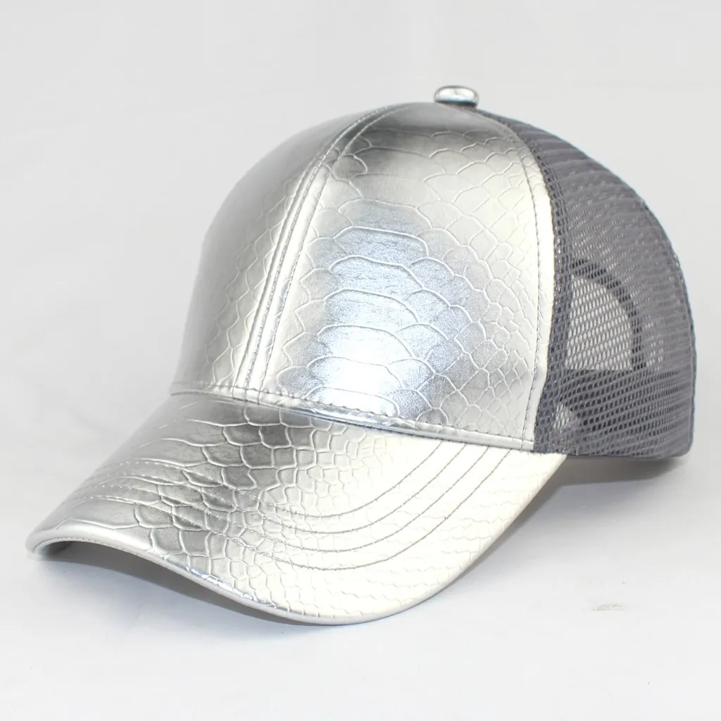 Искусственная кожа змеиная серебряная кепка Такер PU Крокодил Snapback Сетка Хип-хоп бейсбольная Кепка Gorras для мужчин и женщин унисекс - Цвет: Серебристый