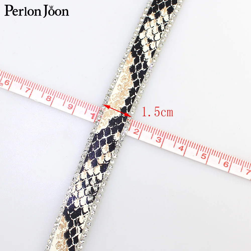 1 yard Leopard Python druck Leder hot-fix-band band kristall strass dekoration eisen auf schuhe kleidung zubehör – Detail 3