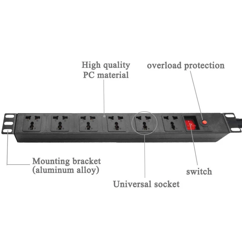PDU шкаф Мощность полосы 6AC универсальный разъём гнездо 10A 250V 2500 Вт защита от