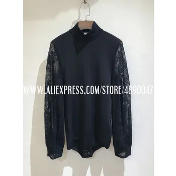 

Spring autumn casual lace long-sleeved sweater women's fall solid color high-neck bottoming shirt top high quality Bodysuit