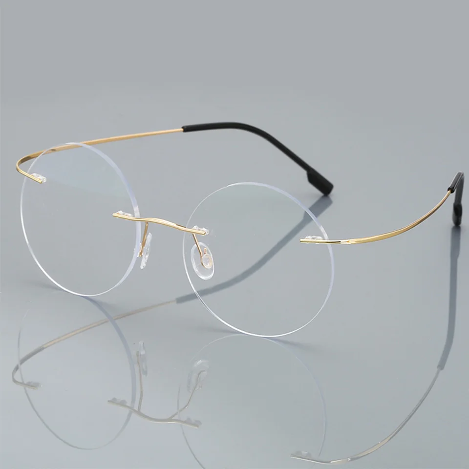 Очки для чтения без оправы из титанового сплава с круглой оправой для мужчин и женщин, ультралегкие очки для чтения с защитой от синего излучения+ 1,50+ 2,00+ 2,50+ 3,00 - Цвет оправы: gold