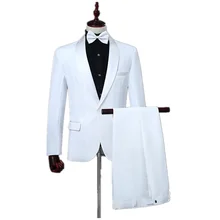 Белый/черный модный приталенный мужской повседневный костюм с воротником-шалькой(пальто+ брюки), костюм на одной пуговице для танцевальной вечеринки, банкета, свадьбы