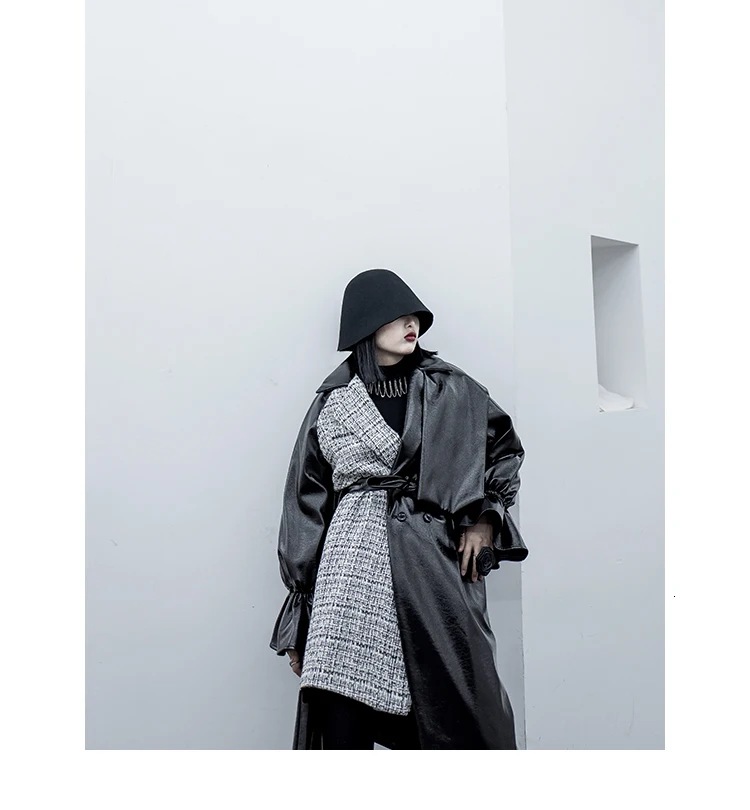 SHENGPALAE, женский кожаный Тренч, пальто из искусственной кожи, со шнуровкой, свободное, длинное, из искусственного, Женское пальто, зимнее, FU433