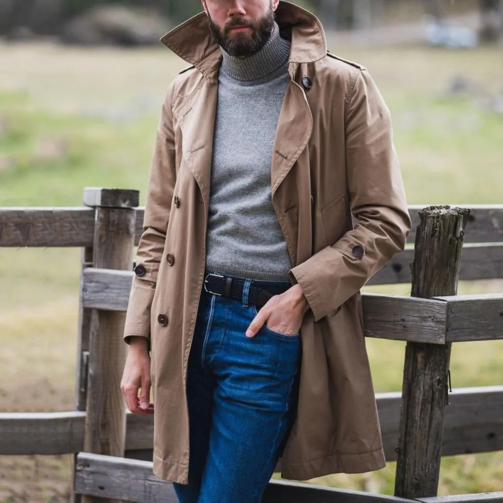 Новая мужская куртка 2021 модная Осенняя длинная хлопковая ветровка куртки пальто