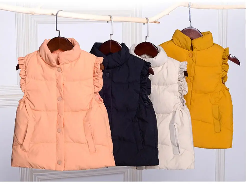 thick winter coat Thicken Warm Vest For Girls Ruffles Flower Hooded Waistcoats Down Jacket For 2-7 Years Kids Winter Clothes Cute Candy Color water proof coat