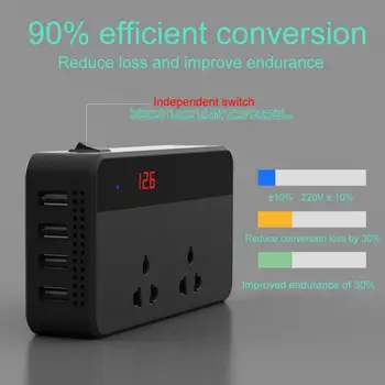 

Portable Adapter Charger Power Supply 4USB DC 12V To AC 220V High Performance Digital Display Dual Converter Car Inteverter