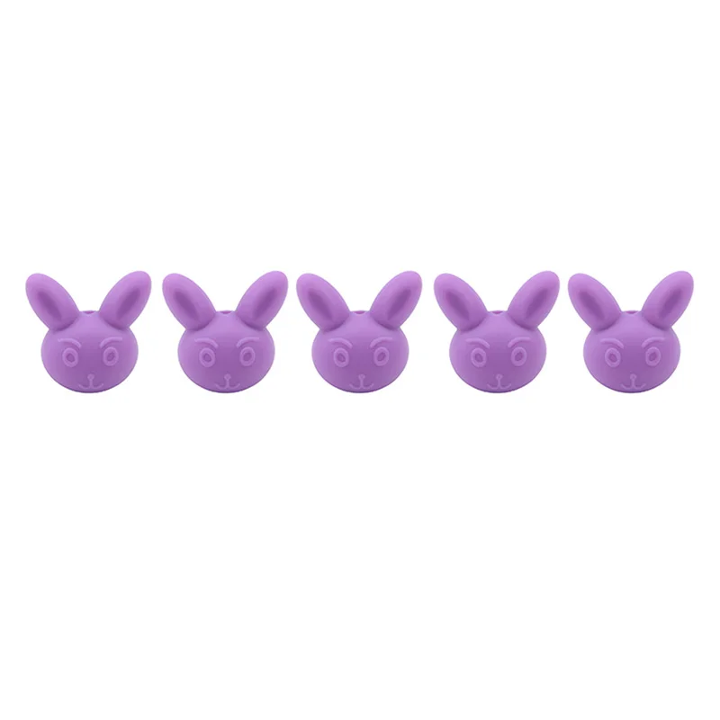 Middle Purple Rabbit Head Silicone Beads Baby Teething Teether 5pcs/pack BPA Free Necklace Making Making Chew Toy Baby care products - Цвет: Middle Purple