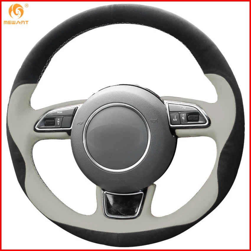 Mewant Black Suede Beige Leather Car Steering Wheel Cover For Audi A1