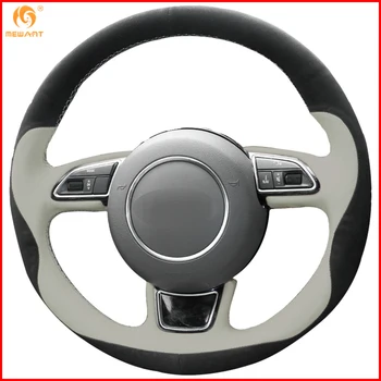 

MEWANT Black Suede Beige Leather Car Steering Wheel Cover for Audi A1 A3 A5 A7 Interior Accessories Parts
