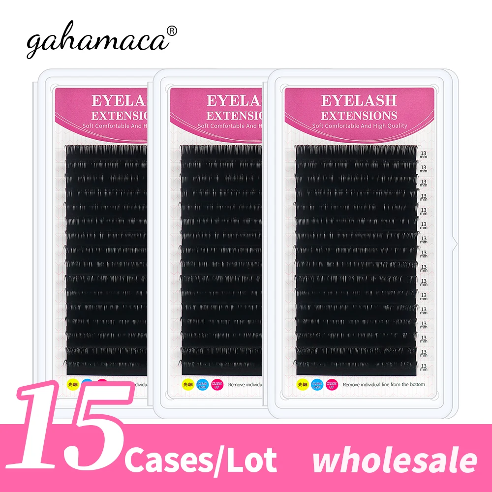 

GAHAMACA wholesale Eyelash Extension Maquillaje 15 Cases/lot Individual Eyelash Natural Soft Lashes Maquiagem Cilios Faux Cils