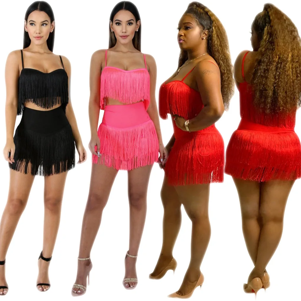 Пикантная одежда для Женский комплект 2 шт. с кисточками укороченный топ на