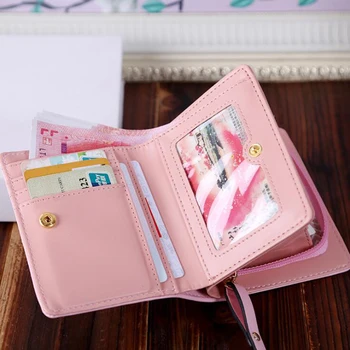 

PU Leather Korean Short Wallet For Women Cute Three Cat Pattern Zipper Hasp Coin Purse Card Holder Billetera Carteira