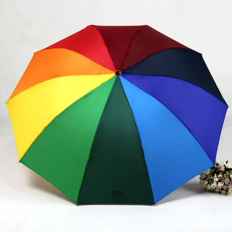 

[] Creative Three Fold 10 Bone Rainbow Umbrella Business Customizable Logo Advertising Umbrella Manual Rainbow Umbrella