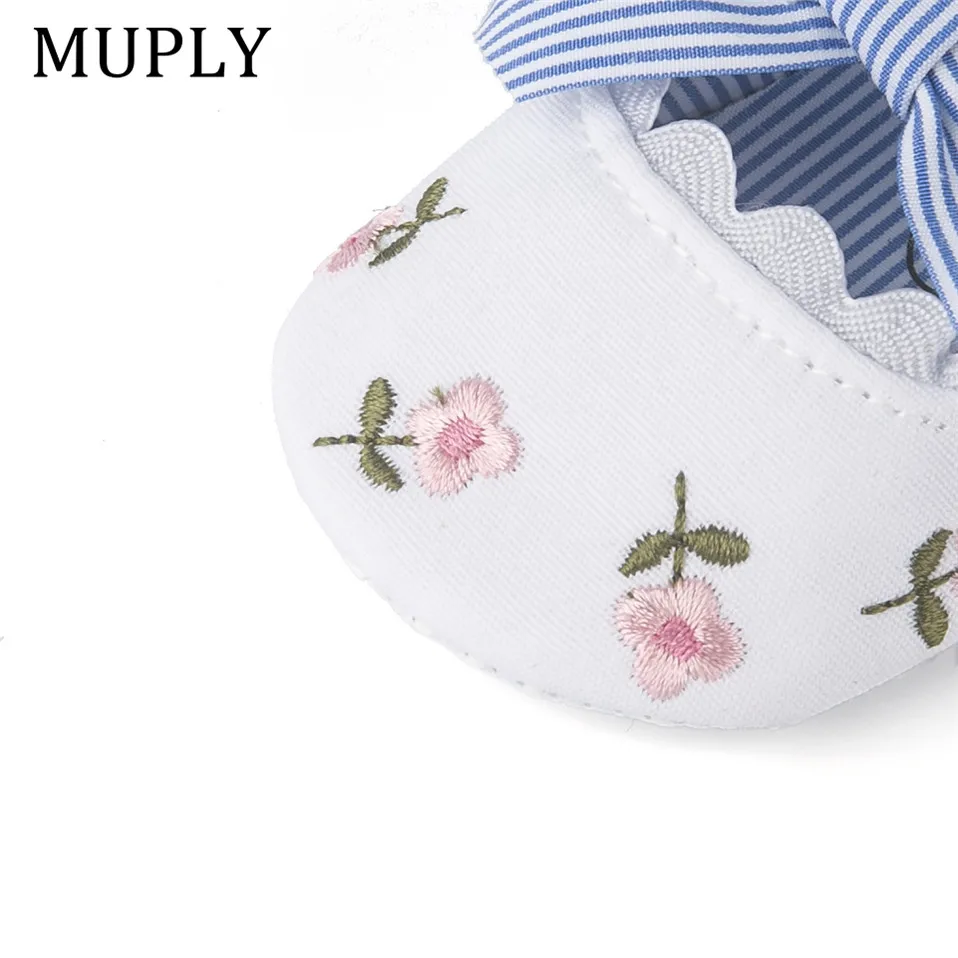 2025 Floral Embroidery Baby Shoes For Newborn Baby Girl Striped Bow First Walker Soft Soles Cute Toddler Anti-Slip Princess Shoe 5