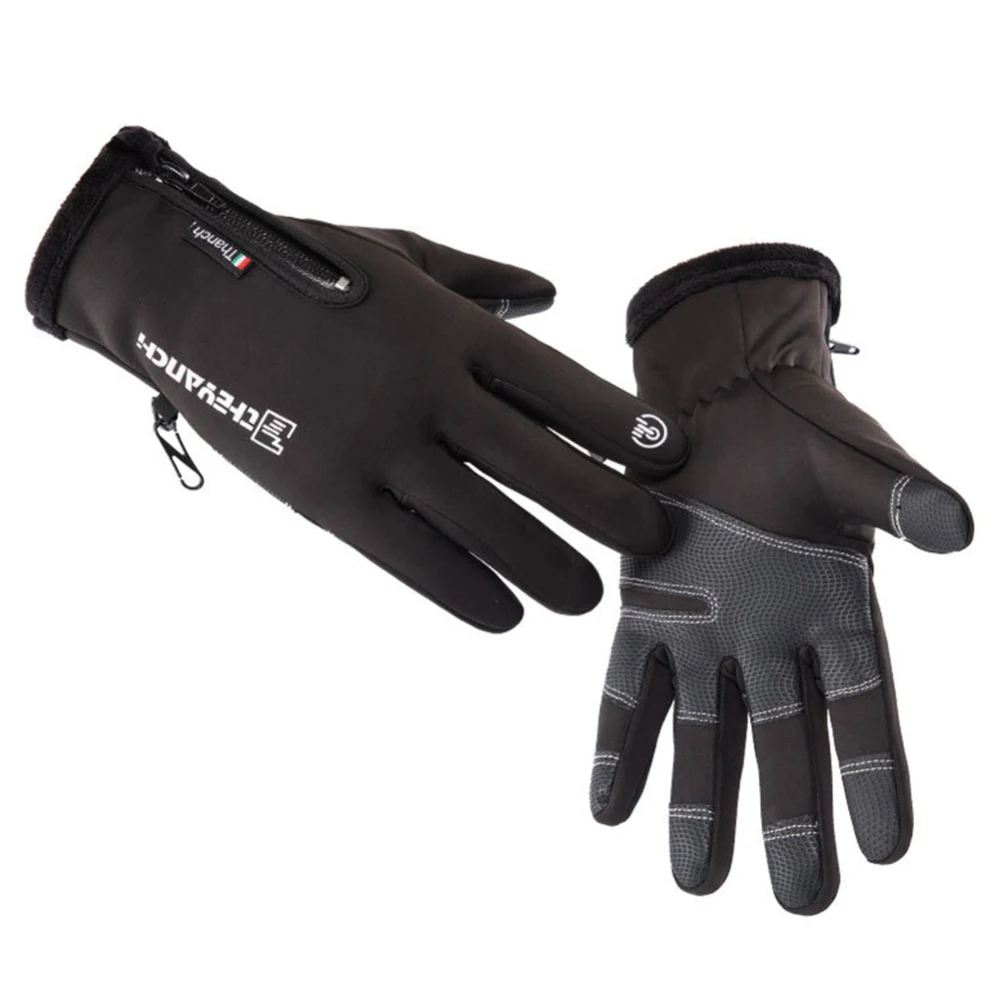 

Windproof Anti-static Outdoor Cycling Gloves Full Finger Thermal Winter Gloves Leather Zipper Windproof Plus Velvet Warm gloves