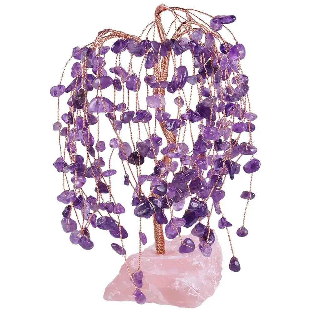 

TUMBEELLUWA Handmade Copper Wire Wrap Crystal Money Tree,Natural Gem Stone Base Crystal Tree Feng Shui Luck Figurine Home Decor