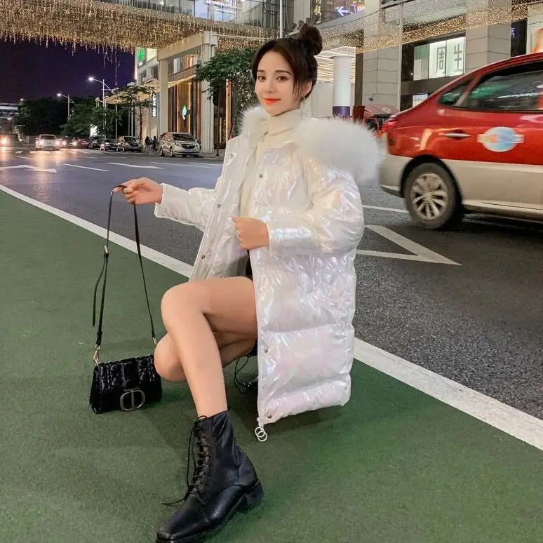 

2020 Autumn Women's Winter Coats Fashion Glossy Stand Collar Parkas Winter Jacket Women Shinny Padded Cotton Coat