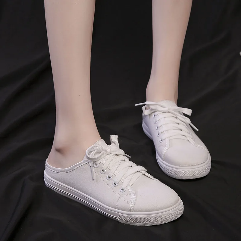 

2019 New Breathable Canvas Shoes Slipper Slip-on Loafers Women's Street Snap White Shoes Korean-style Women's Flat Shoes