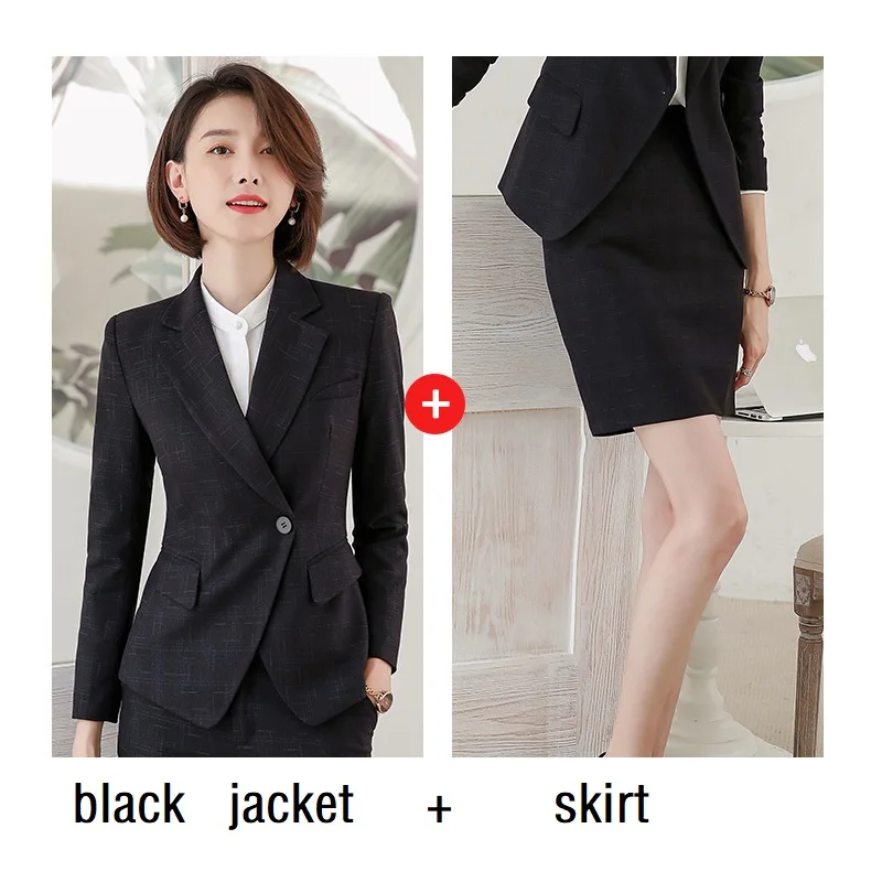 black jacket skirt Женские костюмы, приталенный весенний пиджак с длинным рукавом и штаны, комплект из 2 предметов, деловой женский брючный костюм, женский комплект, костюмы 6988 - Цвет: black jacket skirt