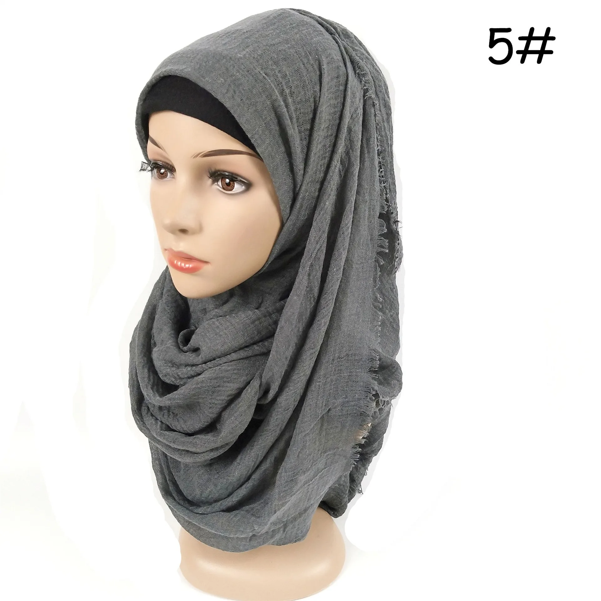 Хлопок и лен хиджабы для женщин дамы простой сплошной длинный платок Женский Повседневный широкий шарф хиджаб простой мусульманский 180 см* 100 см - Цвет: 5