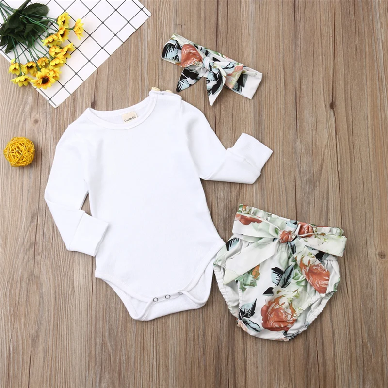 Детская осенняя одежда из 3 предметов хлопковая для новорожденных девочек топы