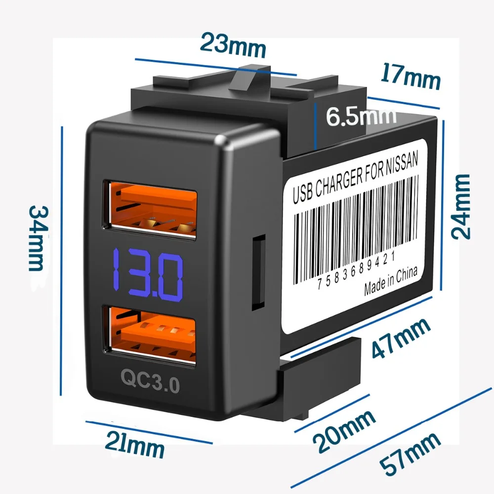 CHELINK 12 в быстрое USB Автомобильное зарядное устройство 3.1A Быстрая зарядка 3,0 для мобильного телефона Автомобильный адаптер с светодиодный вольтметр дисплей питания для Nissan