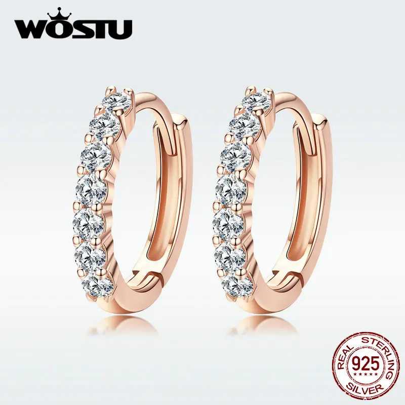 

WOSTU New Genniue 925 Sterling Silver Rose Golden DIY Earrings With Zircon Hoop Earrings For Women Making Jewelry DXE351-C