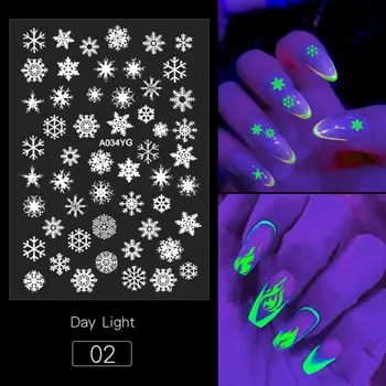 

2020 Halloween Fluorescent Sticker Luminous 3D Leaf Flower Design DIY Nail Sticker Halloween Nail Art Glitter Sticker DecalsTSLM