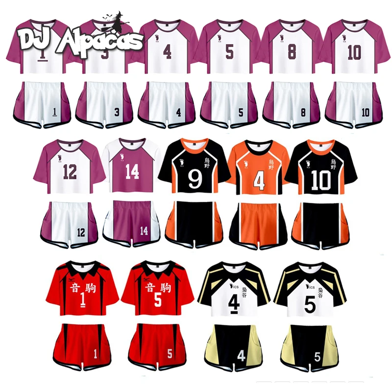 

Anime Haikyuu Cosplay Costume Shiratorizawa Academy Ushijima Wakatoshi Tendo Satori Tracksuit Women Two Piece Set Top and Shorts