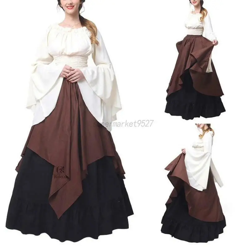 Для женщин средневековый Boho Крестьянская Wench Хеллоуин костюм в стиле Ренессанс