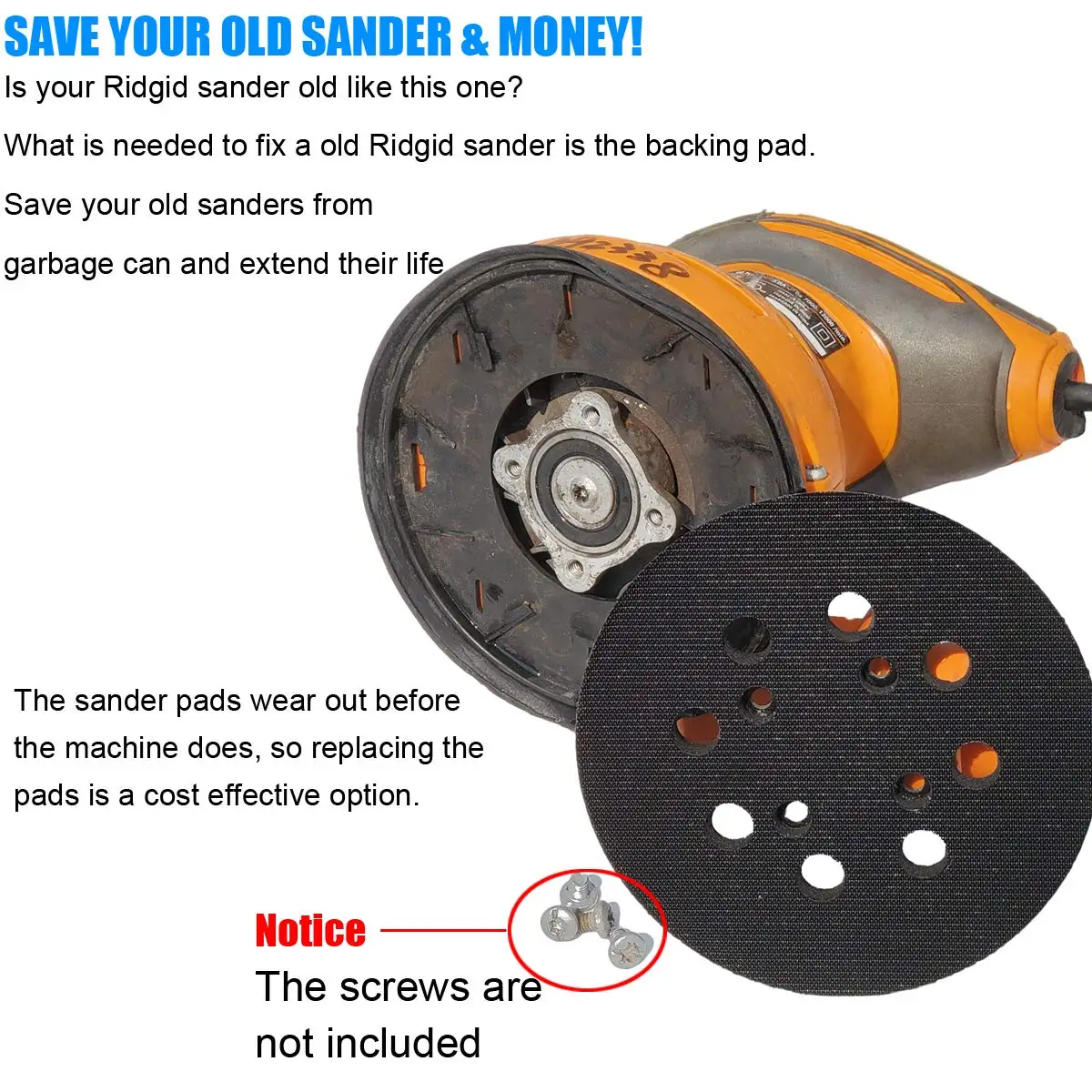 5 Inch 8-Hole Hook and Loop Replacement Sanding Pad for Ridgid R2600 and R2601 Backing Plate Random Orbit Sander Car Polisher car polishing pad,car polish pad,car polishing sponge,polishing sponge set,polishing wheel disc,polishing wheel kit