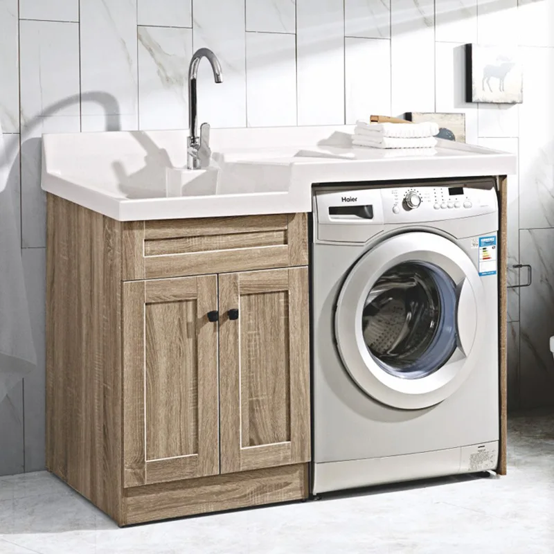 

Owen Solid Wood Wash Wardrobe with Washboard Home Balcony Cabinet Small Apartment Inter-platform Basin Customizable Currently Av