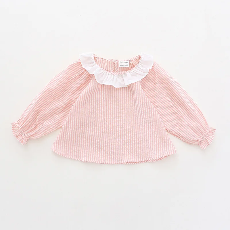 

18 Autumn New Style CHILDREN'S Shirt Girls Ruffled Collar 100% Cotton Coat Korean-style Small CHILDREN'S Stripes Shirt Fashion
