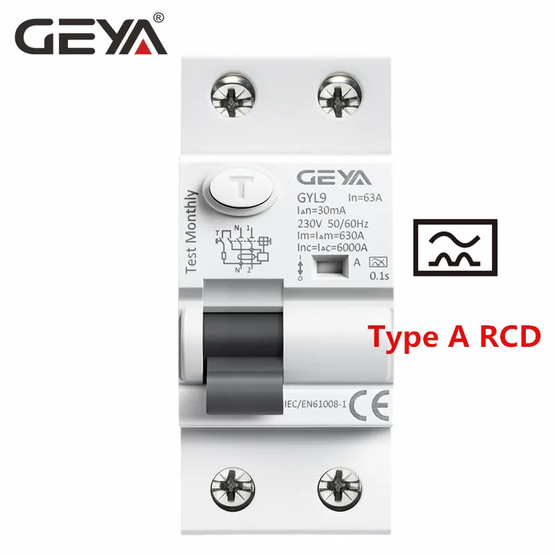 um tipo Rccb Geya Corrente Residual Interruptor ac Elcb 2 Polo 40a 63a 30ma 100ma 300ma Rcd Gyl9